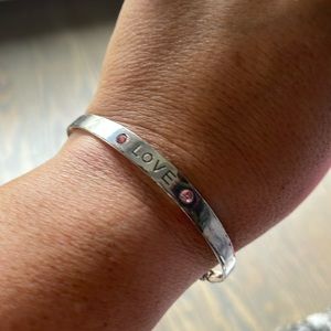 Women’s Brighton Silver “Love” Cuff with Pink String Heart Toggle Bracelet